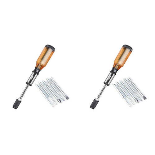 2X Push Pull Ratchet Screwdriver Set 5 in 1 Screwdriver Bit Set Sleeve Driver Bit-Holder Ratchet Socket Screw Kit Brown