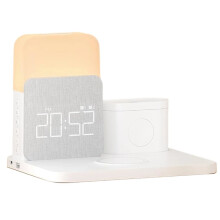 7 in 1 Multi-Functional Alarm Clock Charger-Wireless Station for Smartphone Smartwatch Headphones with Night Light