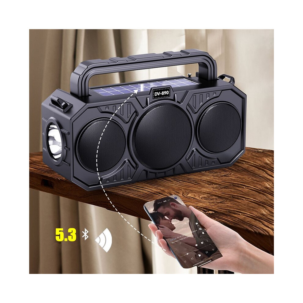 Solar Power Rechargeable Flashlight Fm Radio With Wireless Speaker Tf Usb For Outdoor Emergency Camping A 4711168910266