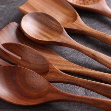 14 Ustensiles de Cuisine en Bois Teck Pièces Séries, Cuillères Antiadhésives et Ustensiles de Cuisine Spatule