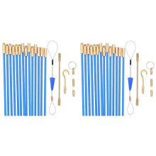 2 Set 30 Feet Fiberglass Fish Tape Cable Rods,Electrical Wire Running Push/Pull Kit with Hook and Hole Kit