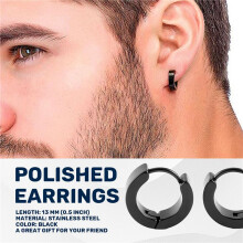 Stainless Steel Stallion Aro Hoop Huggie Earrings Black Polished