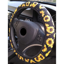 Car Neoprene Sunflower Automotive Steering Wheel Cover with Car Front Rear Floor Foot Mats Fits for Most Cars