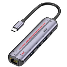 Hub USB C 5 w 1 z Gigabitowym Ethernetem, 3 Portami USB 3.0 i Ładowaniem PD, Gigabitowy Adapter Sieciowy Typu C do Laptopa