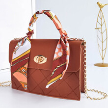 Ladies Niche Cute Chain Messenger Bag Ladies Fashion  PU Shoulder Bag Brown