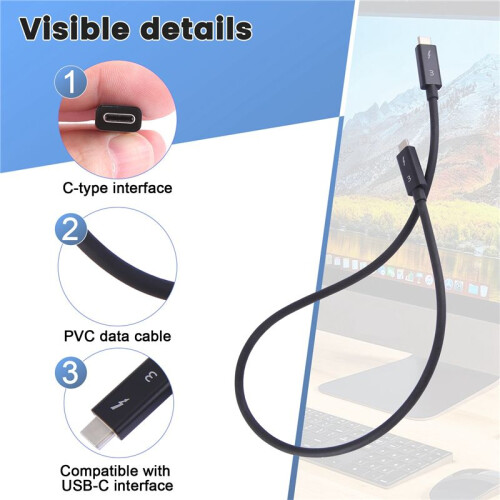 Typec Cable for  3 Data Cable 40Gbps Full Speed 100W Fast Charge 5K Transmission 50cm 2