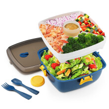 Salad Lunch Container to Go,Salad Bowl with 5Compartments Bento Style Tray, Reusable Fork Spoon and Sauce Container