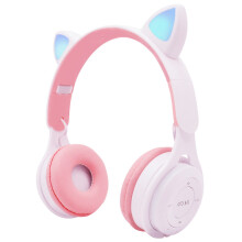 Children's Headphones, LED Color Light Cat Ear Headphones, Headset  5.0 Headphones, Support TF Card (White)
