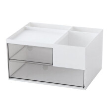 Desk Organiser with 2 Drawers and 4 Compartments, Plastic Makeup Storage, Vanity Organiser, Desk Organiser