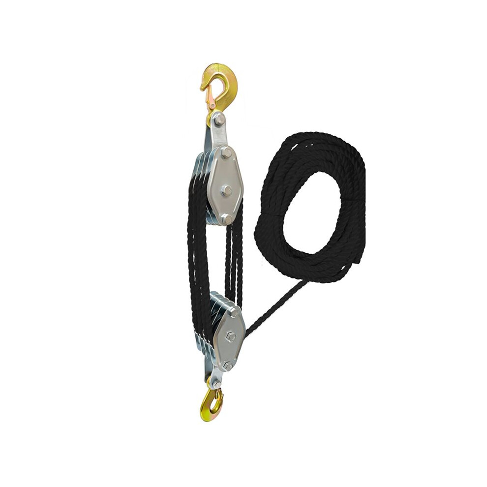 Rope Pulley Block Zinc Alloy Hook Handheld Crane Heavy Duty Polyethylene Rope Pulley Hoist Manual Lifting Device 20M-4W 6031910603450