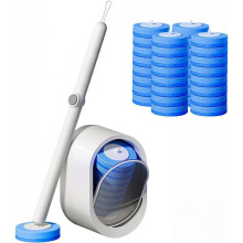 Système de Nettoyage de Toilettes Jetable, Kit de Nettoyage avec 32 Recharges et Support Mural pour un Nettoyage en Profondeur