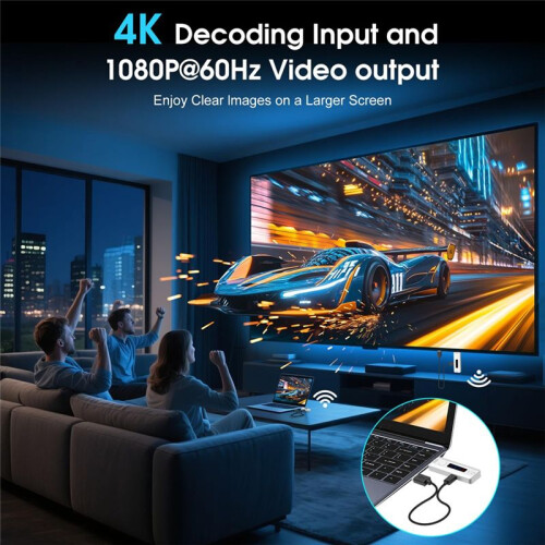 Wireless -Compatible Transmitter and Receiver: Plug &  Portable Wireless Extender Kit Support 2.4/5G, 4K Decode 1