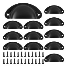 Retro Kitchen Cabinet Handle Hand Furniture Handle Vintage Antique Handle, 12 Pieces with 24 Screws (Black)