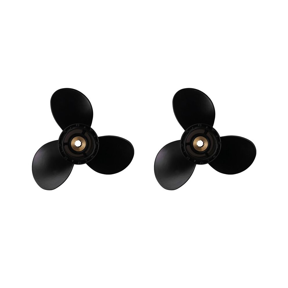 2X Outboard Propeller For 8-20Hp 9 1/4 X 9 Aluminum Alloy 3 Blade 10 Spline Tooth R Rotation Black 4711661706144