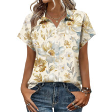 Women's V-neck short-sleeved shirt, casual positional-White L