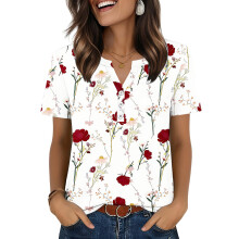 Womens Tops V Neck Short Sleeve Shirts Casual Blouse-White XXL