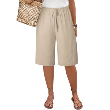 Shorts for Women Drawstring Knee Length Beach Shorts-Apricot M
