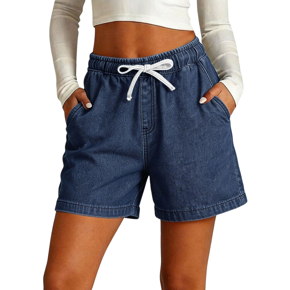 Jean Shorts Womens Drawstring Stretchy Casual Loose- M Blue