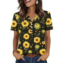 Womens Tops V Neck Short Sleeve Shirts Casual Blouse-Black M