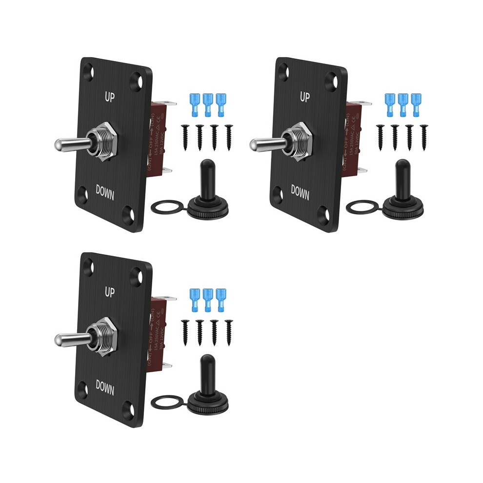 3X Momentary 30A Toggle Waterproof 12V ()/Off/() 3 Pin Spdt With /Down Mounting Plate For Rv Motor Control 4713939273020