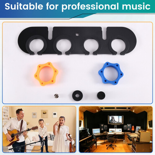 Bandeja para 4 Microfones com Rosca de 3/8 Polegadas, Organizador de Microfones com Anel Antiderrapante e Abertura para Gerenciamento de Cabos 2