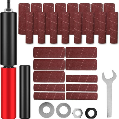Drum Sander Set,Rubber Sanding Drum Spindle Sander Adapter with 120 Grit Sandpaper Drum, Power Drill Driven Drum Sander