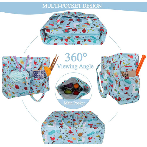 Μπλε πλεκτή τσάντα Tote – 600D Oxford, με πολλές τσέπες 2
