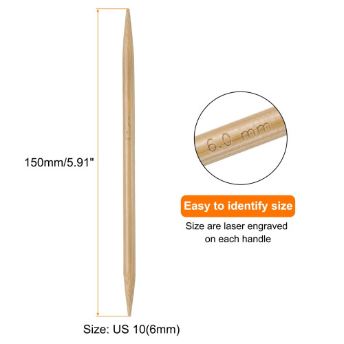 Stickor i bambu med dubbla spetsar, 6 mm, 5-pack 2