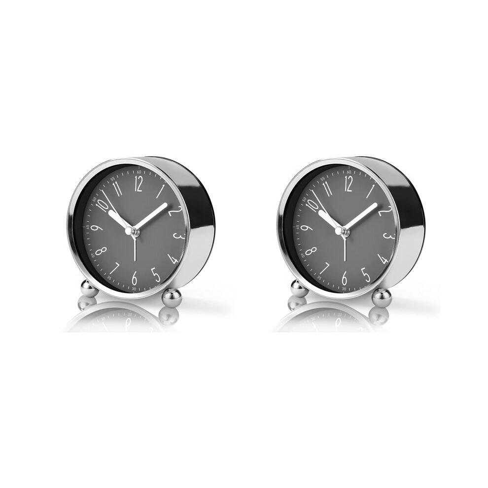 2X Non Ticking Alarm Clock,4 Inch Silent Bedside Clock For Heavy Sleepers, Battery Operated Analogue Clock Wella Elements