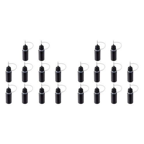 20Pcs Precision Tip Applicator Bottles Black Metal Needle Plastic Bottle 10ML Precision Tip Applicator Bottles