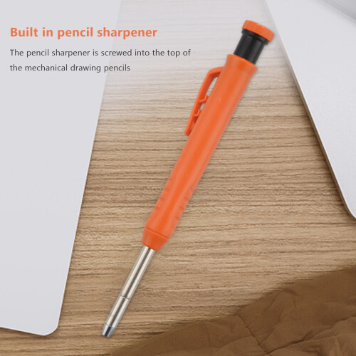 Solid Carpenter Pencil Set with 1 Refill Leads, Built-in Sharpener, Deep Hole Mechanical Pencil  Marking Tool I 2