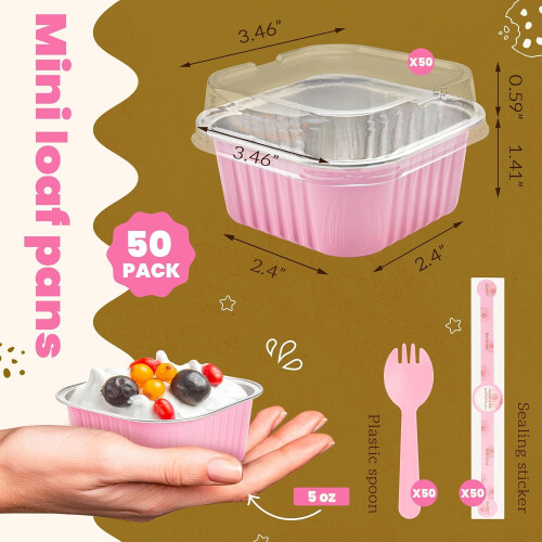 Set da 50 mini tortiere quadrate in alluminio con coperchi e cucchiaini 2