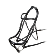 (Pony, Black) Velociti Ergonomic Leather Curved Horse Flash Bridle
