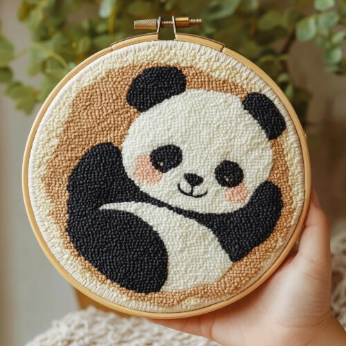 Baby Panda Punch Needle Kit – DIY Stickset mit