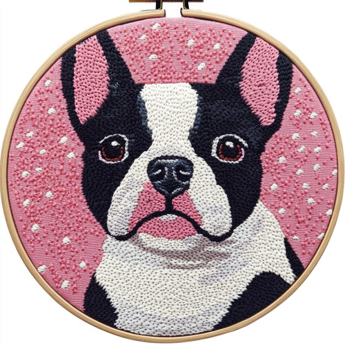 Punch Needle Set Boston Terrier Design 20x20cm