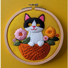 Nålstanskit Katt i blomkorg 20x20cm