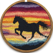 Hästsolnedgångssilhuett Punch Needle Kit – 20x20cm