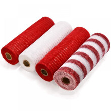 Fita de malha de poliéster, 25,4 cm x 9,14 m, 4 rolos, vermelho e branco metálico.
