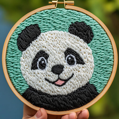Baby Panda Punch Needle Kit – DIY Stickset mit