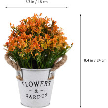 Artificial Bonsai Flower Fake Flowers with Vase Iron Sheet Flower Bucket for Vintage Wedding Party Table Center Orange
