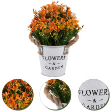 KüNstliche Bonsai Blume GefäLschte Blumen mit Vase Eisenblech Blumen Eimer für Vintage Hochzeit Tisch Mitte Orange