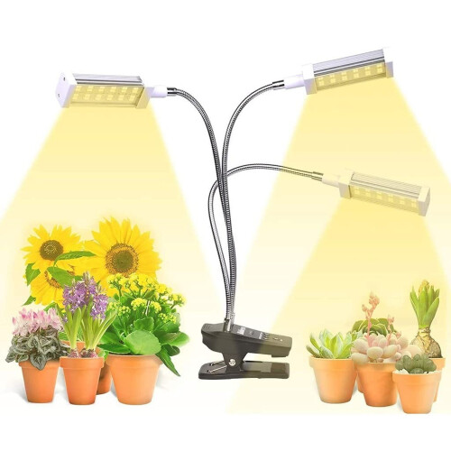 Grow Lights for Indoor Plants Full Spectrum LED 3-Head Growing Lamp with Clip
