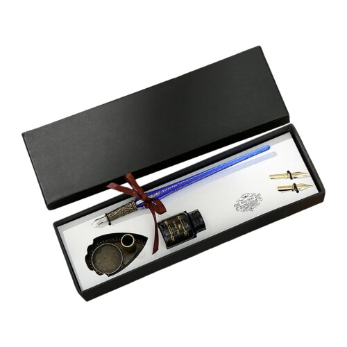 Vintage-Glasfeder-Set mit Halter, Spitzen und Tinte 1
