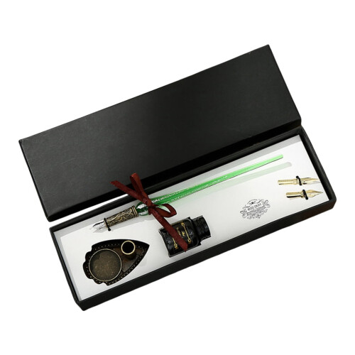 Vintage-Glasfeder-Set mit Halter, Spitzen und Tinte 2