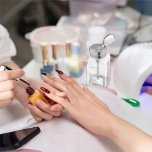 2 Pcs 180 Ml Clear Pump Dispenser Bottle with Metal Flip Cover Glass Nail Polish Remover Push Down Dispenser Bottle