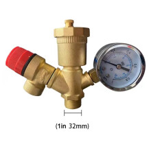 Brass Safety Valve Pressure Relief with Gauge for Boiler Heating System Water Heater C