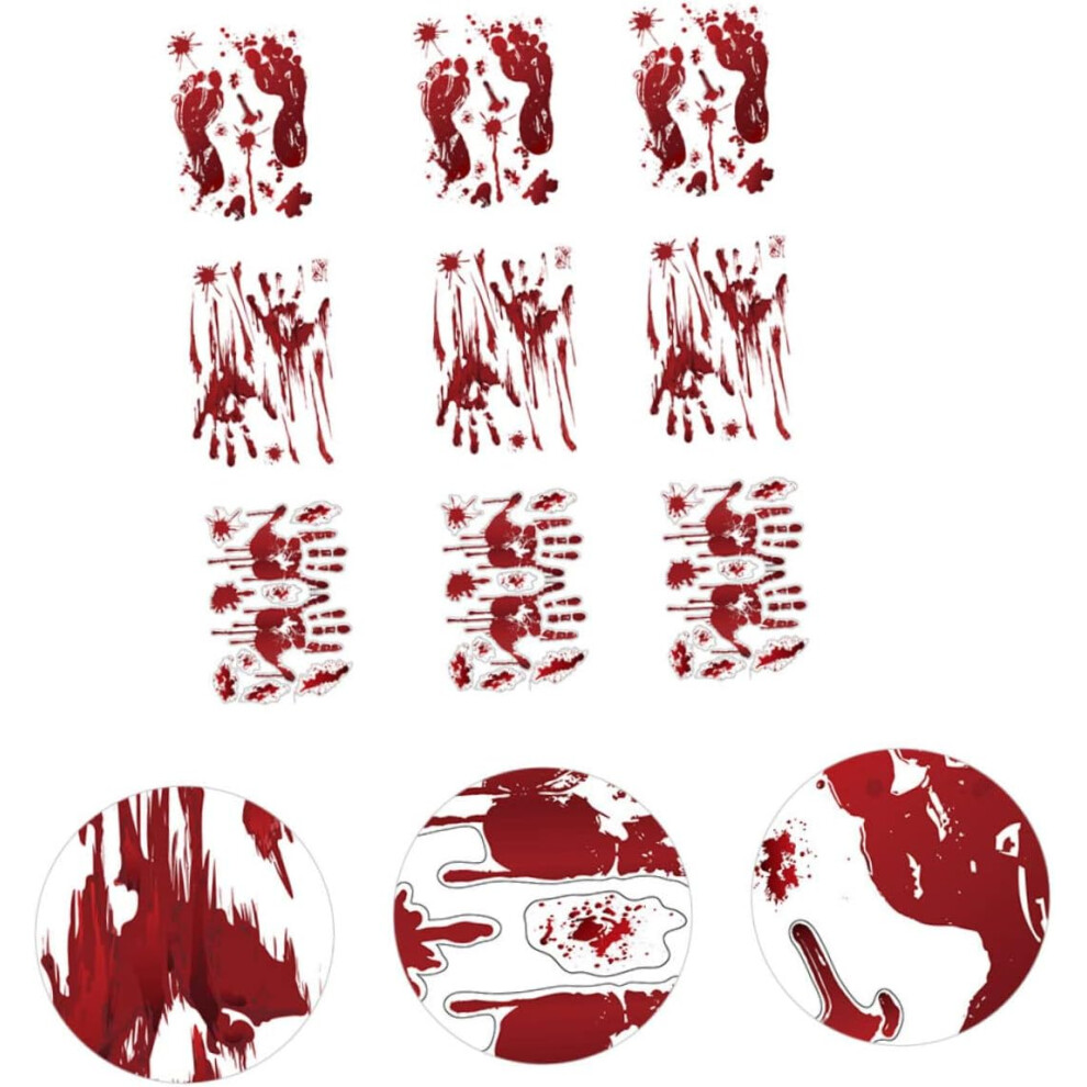 9Pcs Halloween Bloody Handprints Stickers Blood Stains Wall Decals Bloody Footprints Stickers For Party Window Decoration 5455468440366