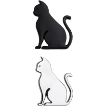2 Stück schwarze und silberne Autoaufkleber mit Katzenmotiv aus Zinklegierung, Fahrzeugaufkleber mit Katzenmotiv zur Außendekoration von Autos