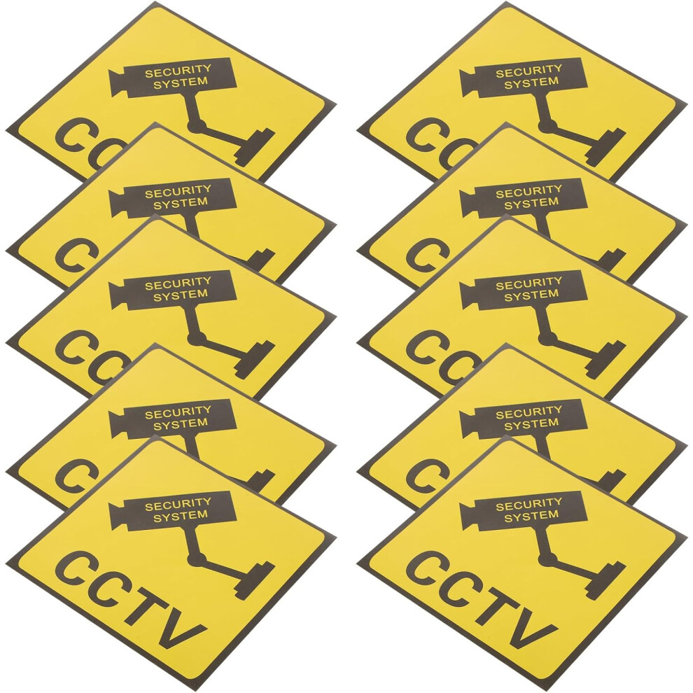 10Pcs Video Warning Stickers Cctv Surveillance Decal Security Warning Signs For Home Office School Porch Yellow 5455468519062