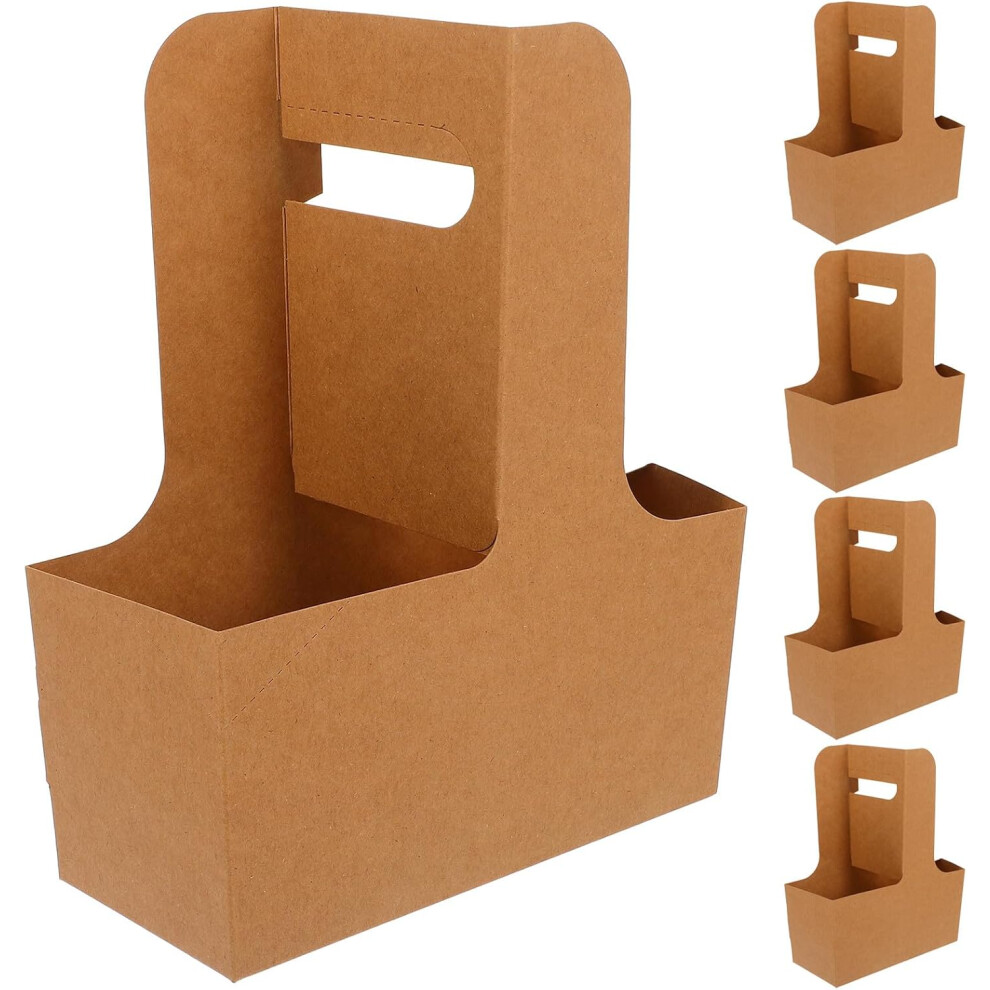 10Pcs Kraft Paper Cup Holder With Handle Thickened Drink Carrier 5455468445422
